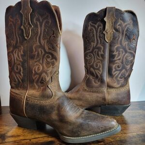 Justin Boots Distressed Brown Embroidered Western Cowboy Boots